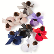Infant Baby Girls Soft Sole Mary Jane Flats with Bowknot and Rubber Sole