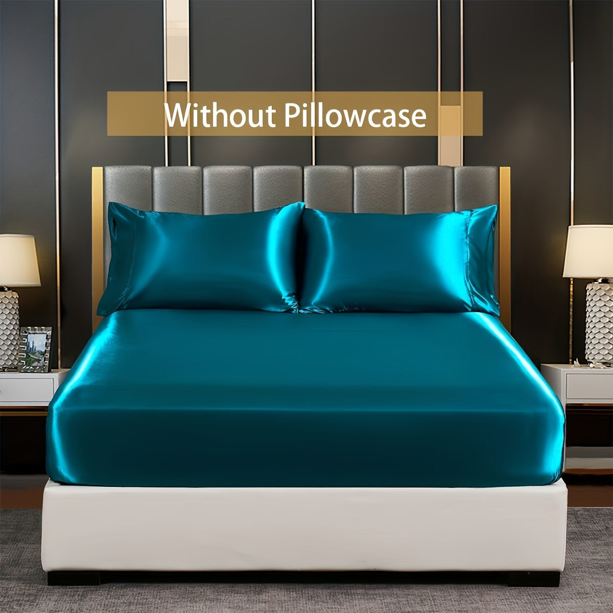 Satin Solid Color Fitted Sheet Luxuriously Soft Bedding for Bedroom and Guest Room