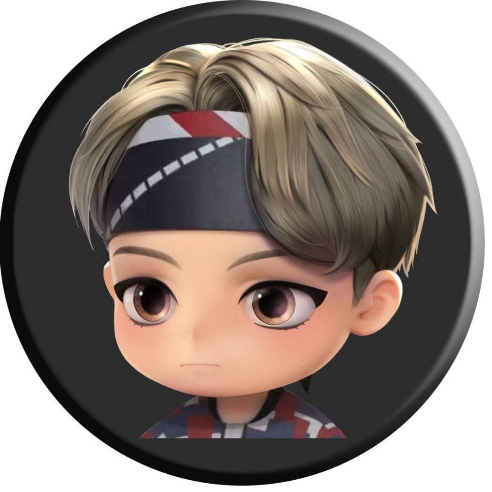 Set of 7 K-Pop Inspired Round Alloy Brooches with Cartoon Avatar Designs for Fashion Fans