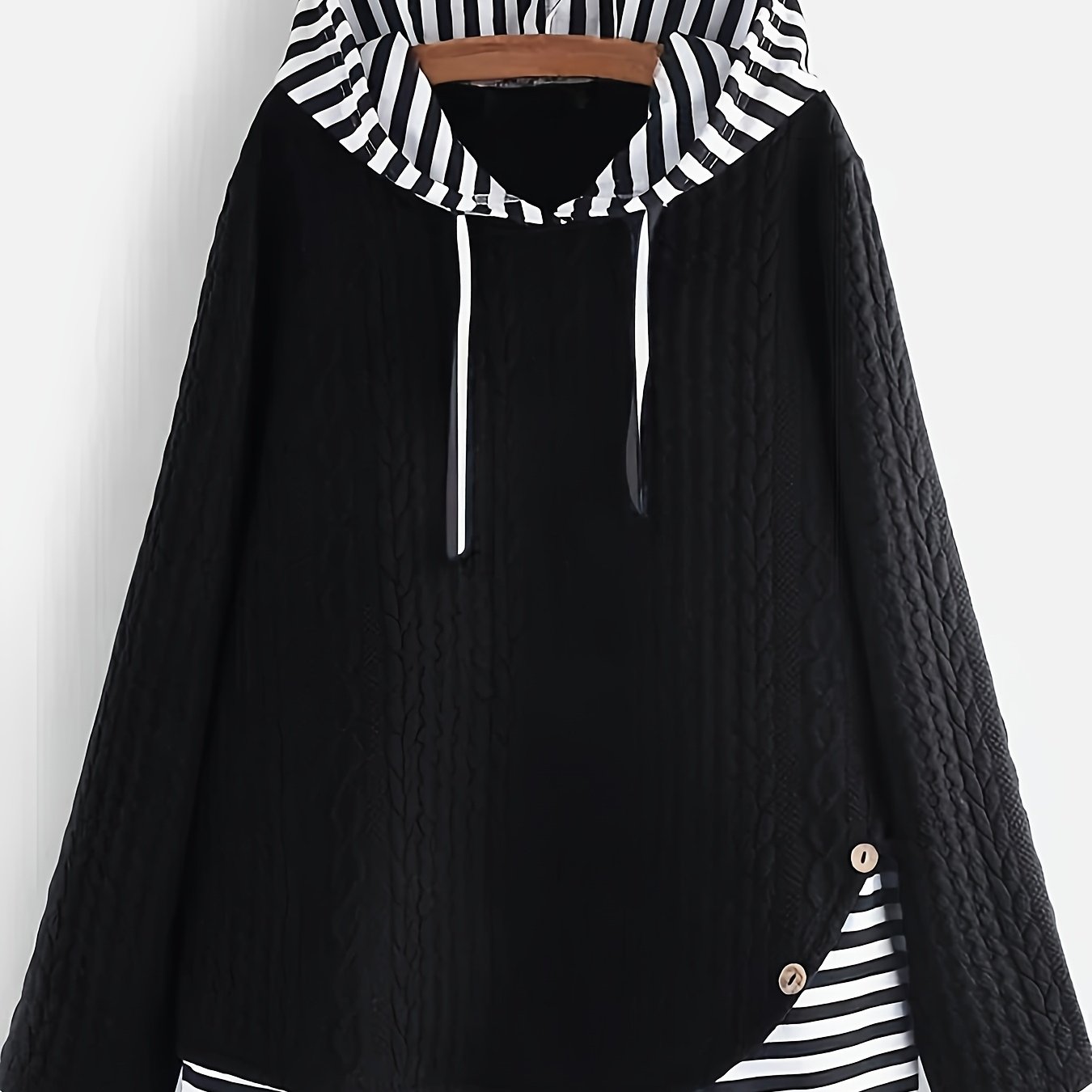 Plus Size Striped Hoodie with Drawstring Long Sleeve Casual Clothing