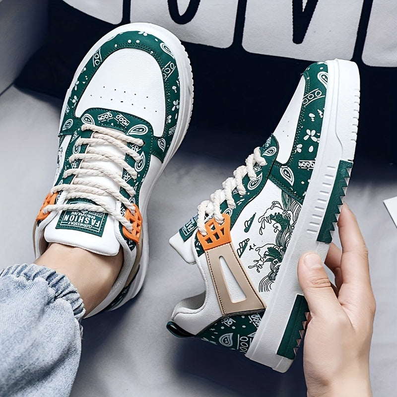 Erkaklar uchun pastki skate poyabzallari, to'lqin naqshiga ega, ochiq havoda yurish va sayohat qilish uchun mos. Sirpanmaydigan tasodifiy poyabzal.