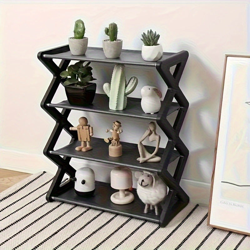 Black Metal Shoe Rack Stackable Floor Organizer for Living Room and Hallway
