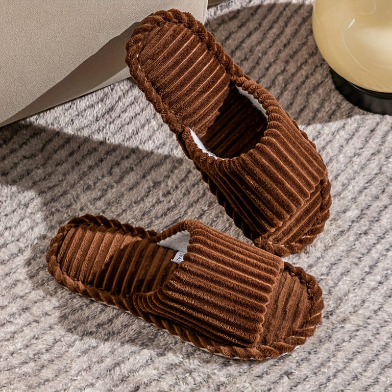 Men's Corduroy Striped Indoor Slippers with Fabric Lining and EVA Sole