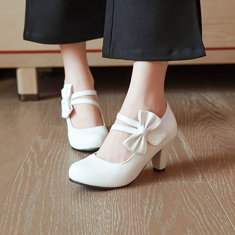 Women's PU Mary Jane Heels with Cross Strap Bow Casual Formal Shoes