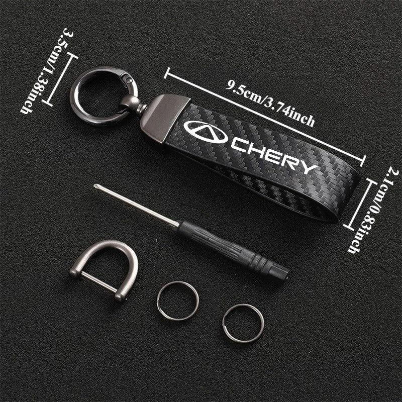 Car Keychain Carbon Fiber Texture Faux Leather Durable Stylish Car Accessory