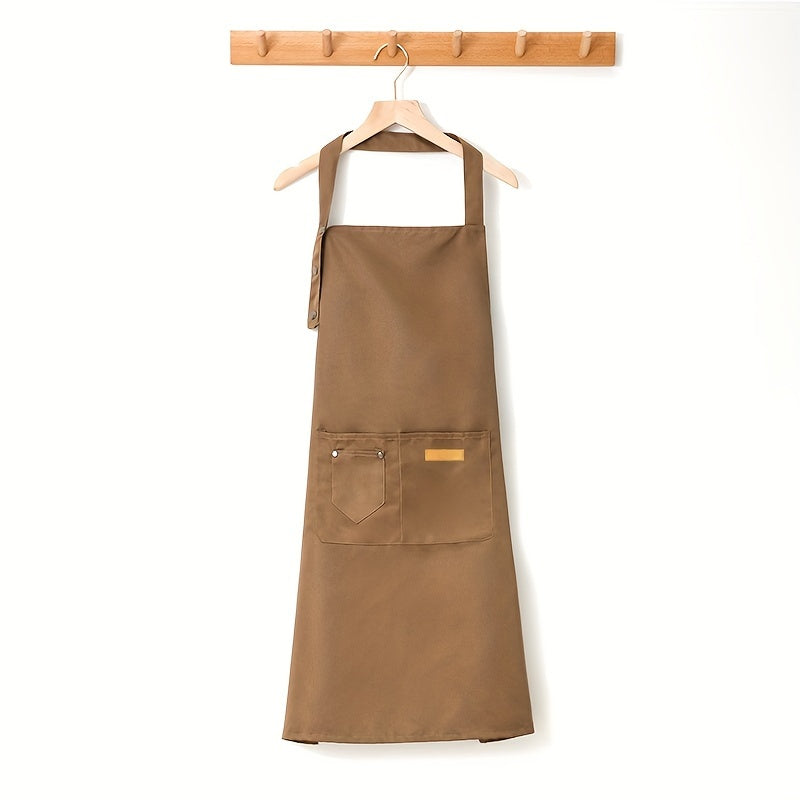 Water-Resistant Polyester Kitchen Apron with Pockets, Adjustable Shoulder, 68x78cm