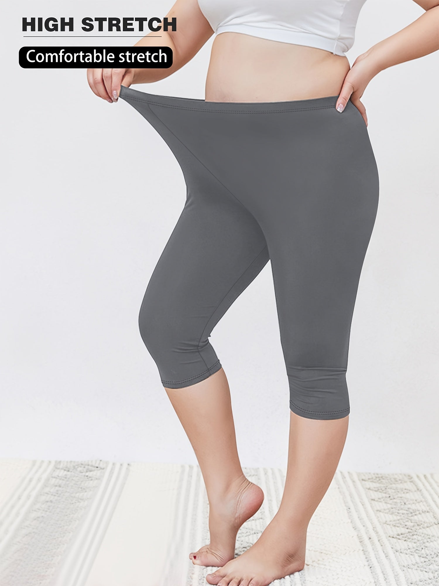 Plus Size High-Waisted Yoga Leggings Capri Tummy Control Butt Lifting