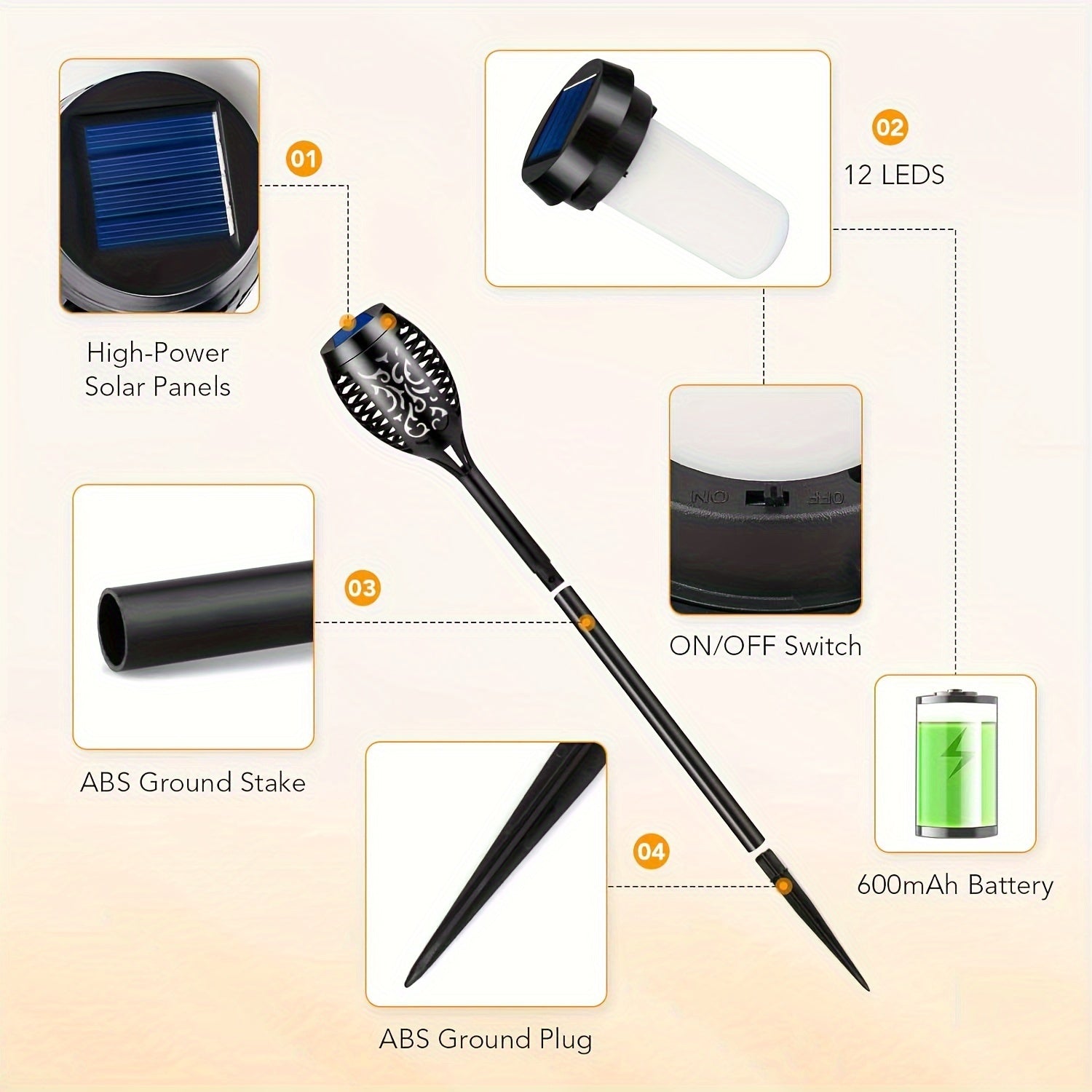 Outdoor Solar Flame Torch Lights 8-Pack Flickering Garden Pathway Lawn Decor