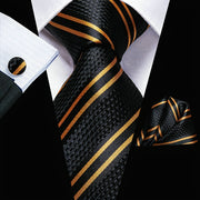 Men's Classic Striped Necktie Set with Cufflinks for Business and Party