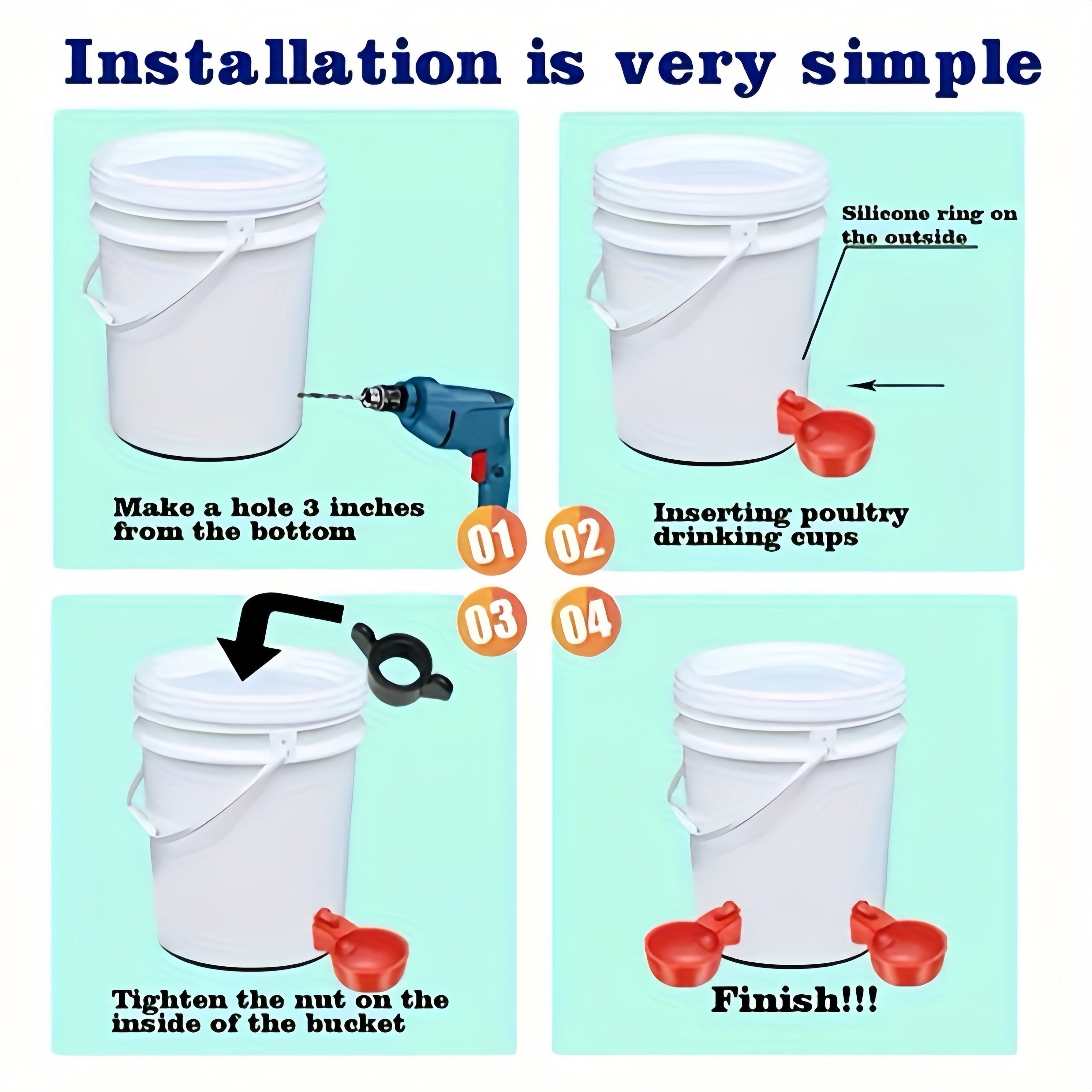 20-Piece Poultry Feeder and Drinker Set Plastic Self-Regulating for Chickens Ducks