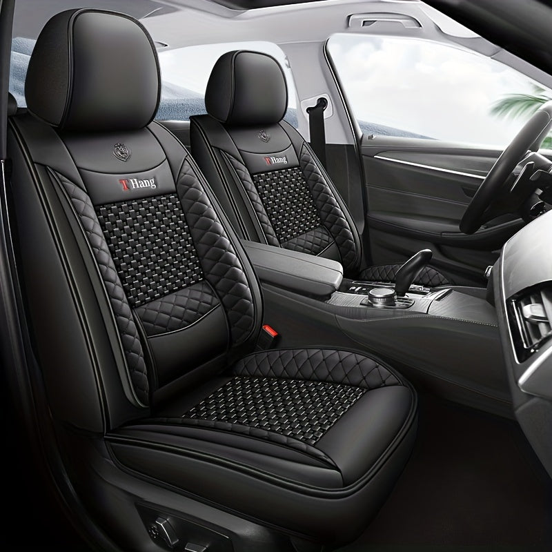 Machine Knit 5-Seater Car Seat Cover Full Enclosure All-Season PU Leather