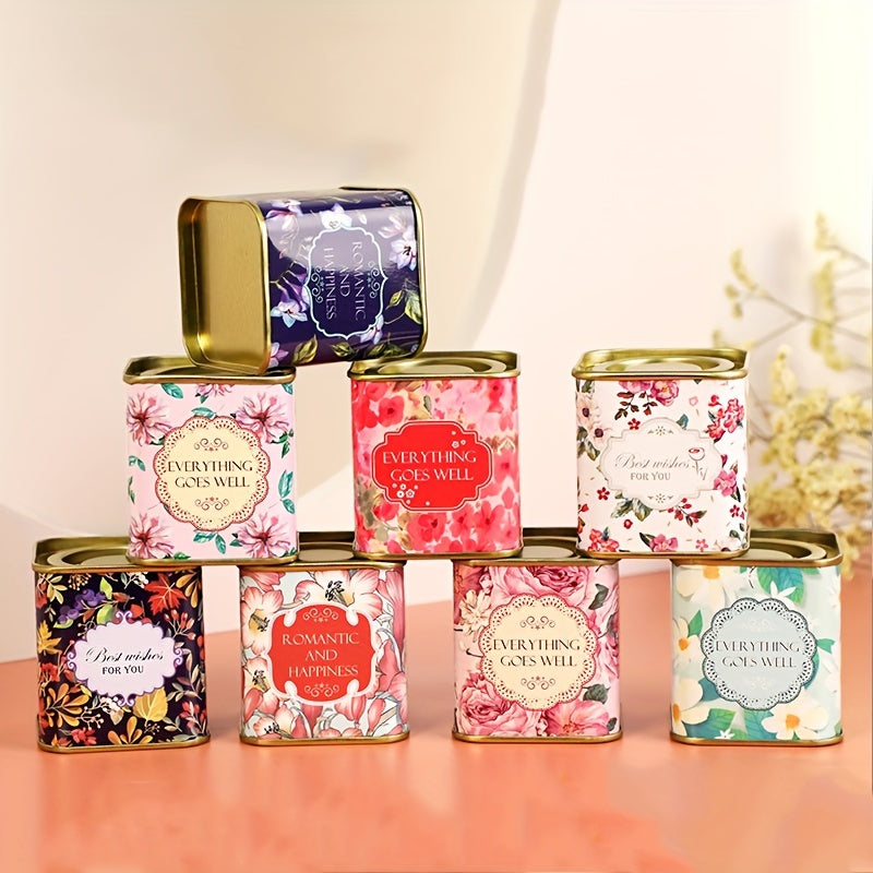 Dekorativ gulchambarli choy saqlash qutisi, kvadrat shaklidagi bankacha, havo o'tkazmaydigan yopqich, oziq-ovqat uchun xavfsiz