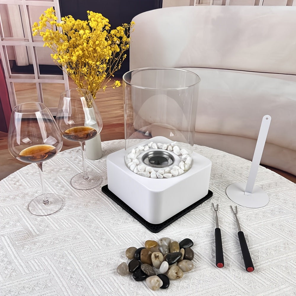 Modern Metal Bioethanol Fire Pit Portable Tabletop Fireplace with Stones and Accessories