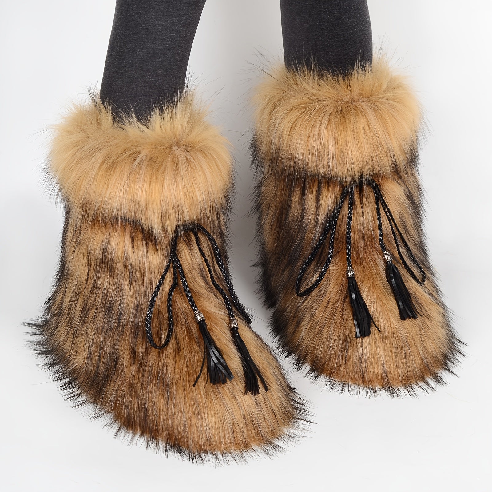 Women Plush Fur Ankle Boots Winter Fluffy Chunky Heel Snow