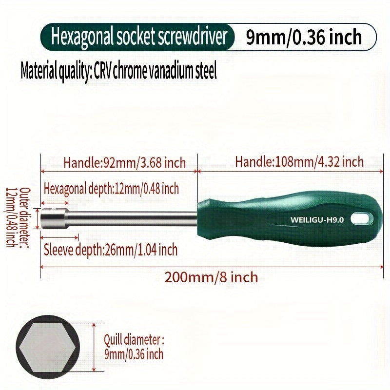 Manual Socket Wrench Set for Hex Screws 6-12mm, Durable Steel