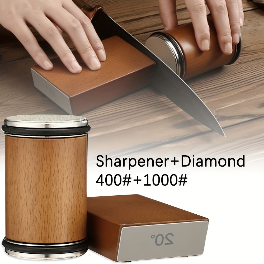 Rolling knife sharpener with 15 and 20 degree angles for kitchen knives