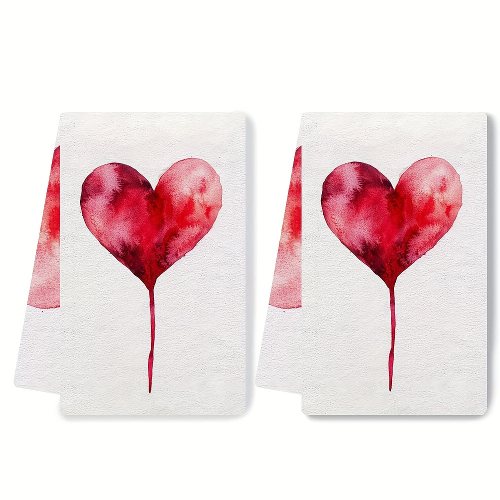 Set of 2 Soft Kitchen Towels with Heart Design, 40x60cm, Absorbent, Machine Washable