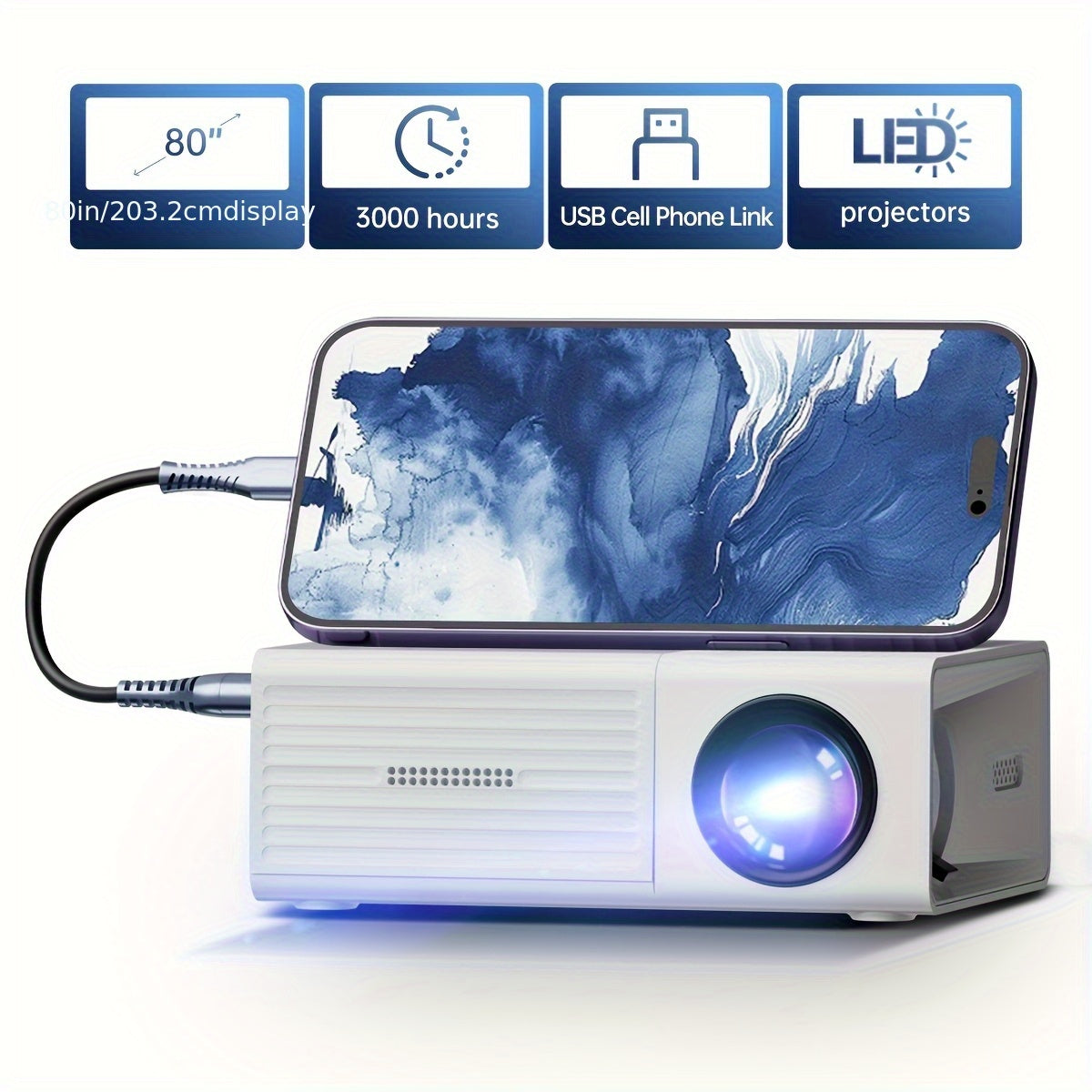 Mini Portable Projector for Home Office School Party with Built-In Speaker