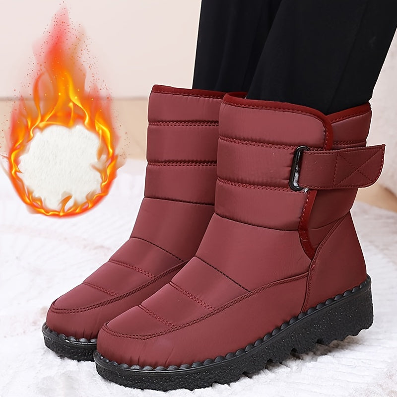 Women's Mid Heel Snow Boots Water-Resistant Fabric All-Season Sizes 36-43