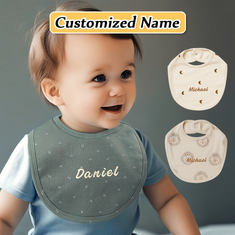 Baby Bib Adjustable Embroidered Name Soft Absorbent Knit for Newborns