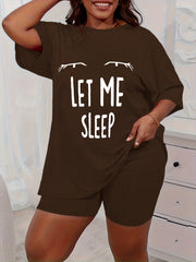Women Plus Size Leopard Print Sleepwear Set Short Sleeve T-Shirt Shorts