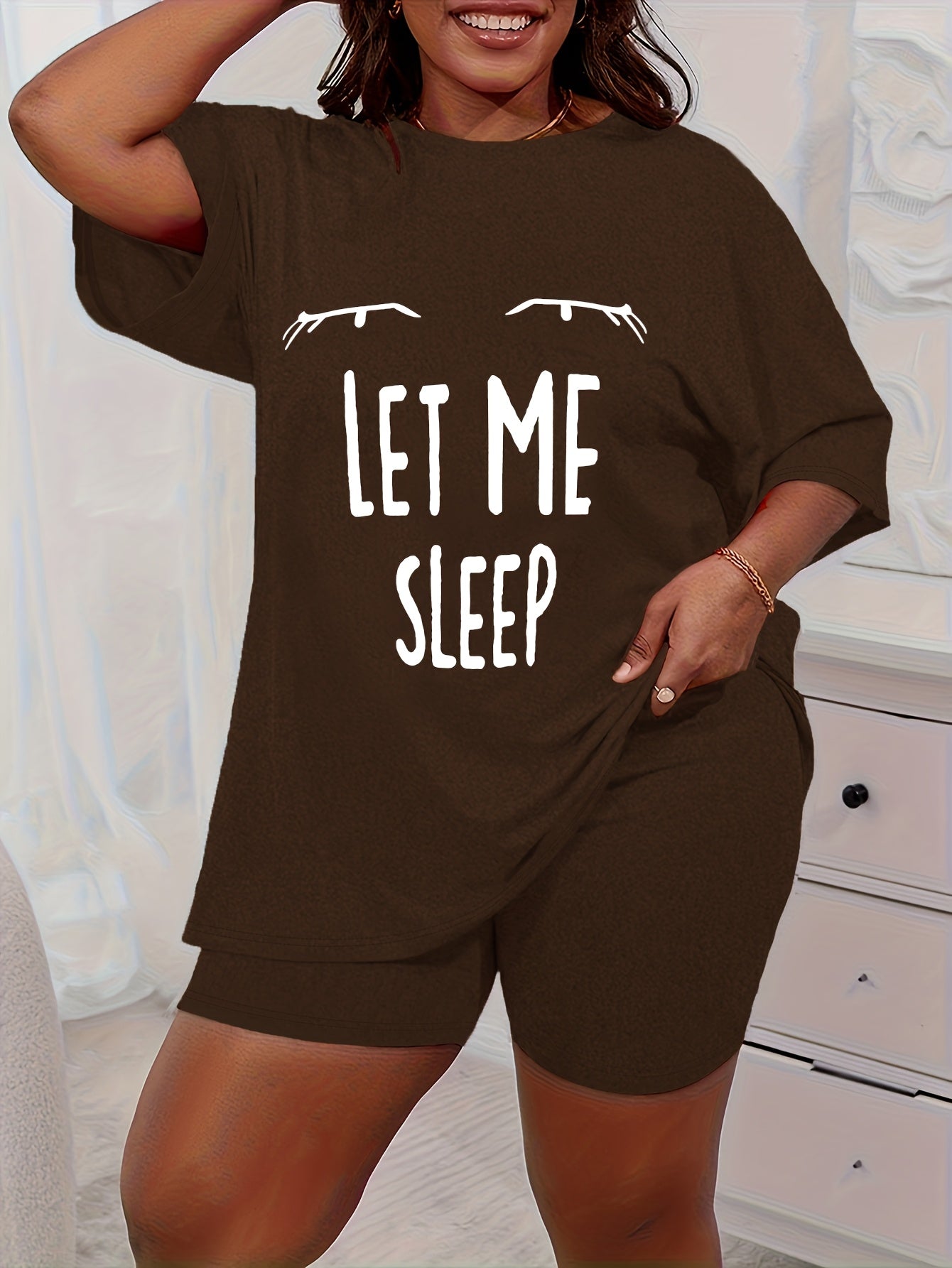 Women Plus Size Leopard Print Sleepwear Set Short Sleeve T-Shirt Shorts