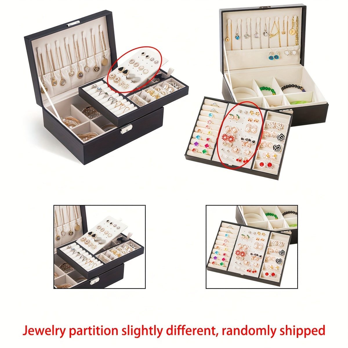Double Layer Jewelry Box Leather Storage Organizer for Earrings Bracelets Rings Necklaces