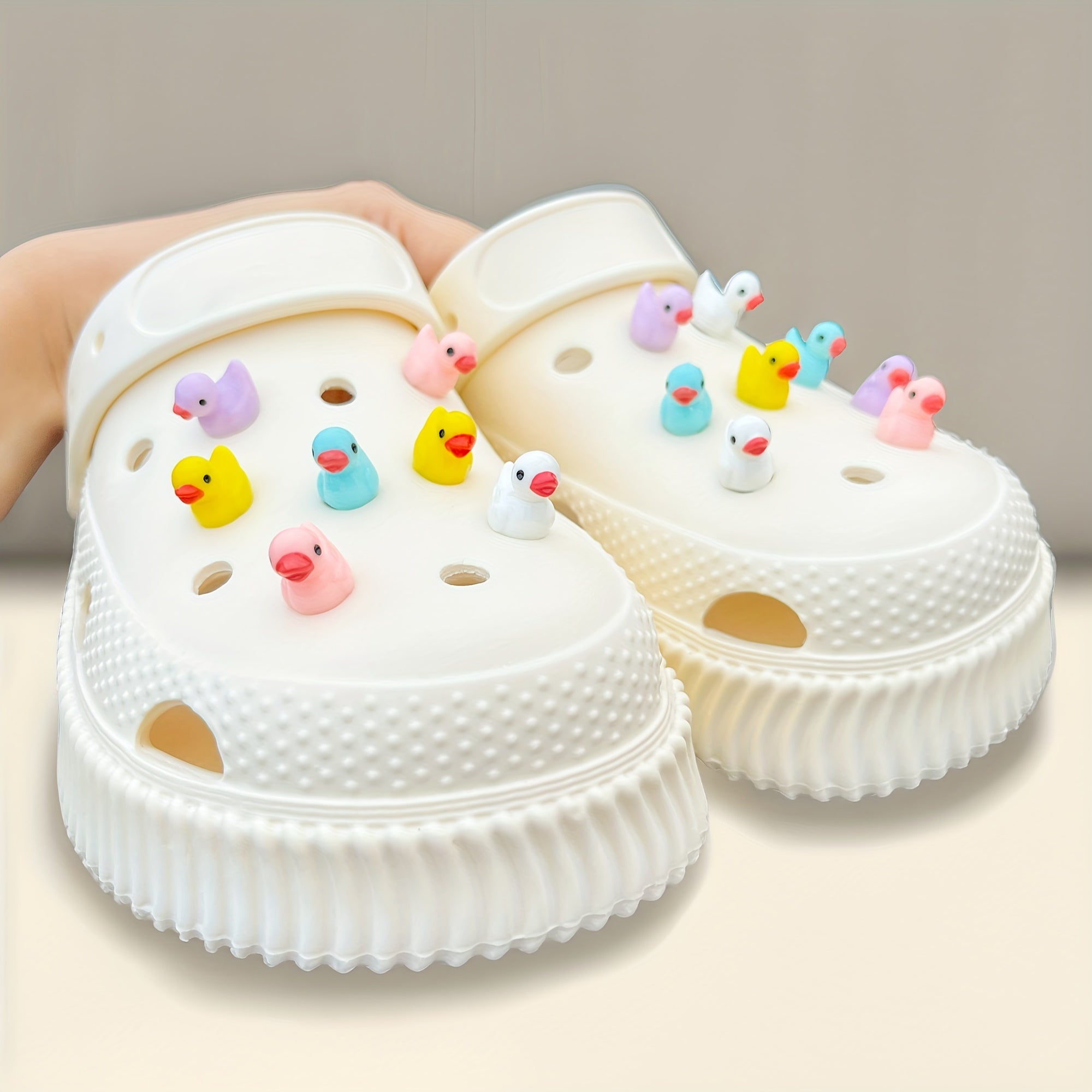 15Pcs Cute 3D Duck PVC Shoe Charms for Sandals Slippers Decoration