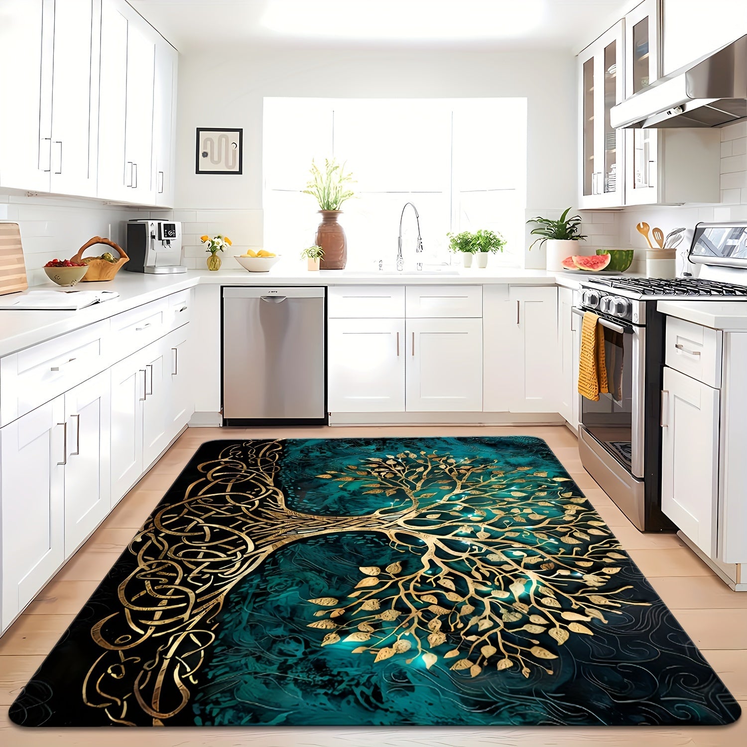 Golden Leaf Tree Rug Anti-Slip Stain Resistant Indoor Outdoor Carpet