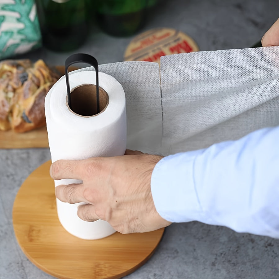 Porta rollos de papel de hierro metálico con base de bambú, organizador de cocina y baño independiente