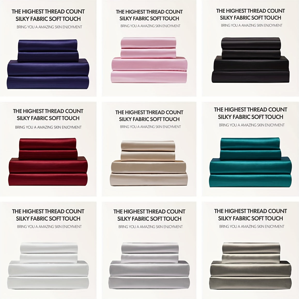 Satin Sheet Set 3 or 4 Piece Includes Fitted Flat Sheets and Pillowcases