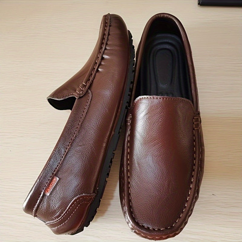 Men's Leather Slip-On Loafers with Rubber Sole for Comfortable Walking