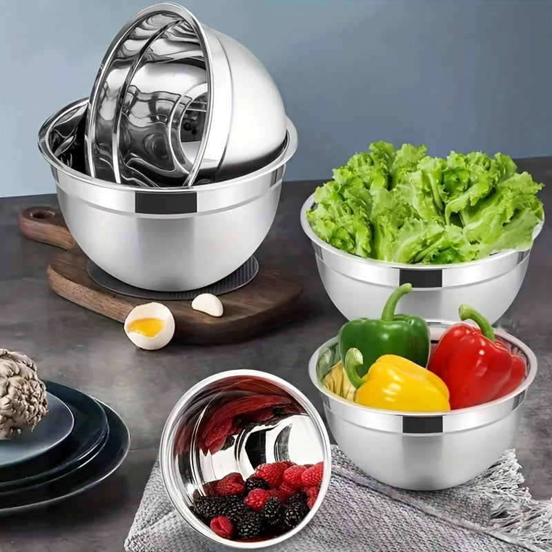 Set of 7 Stainless Steel Mixing Bowls with Black Lids and Flossing Tools