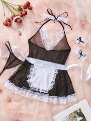 Sexy See-Through Lingerie Set with Apron Thong and Accessories