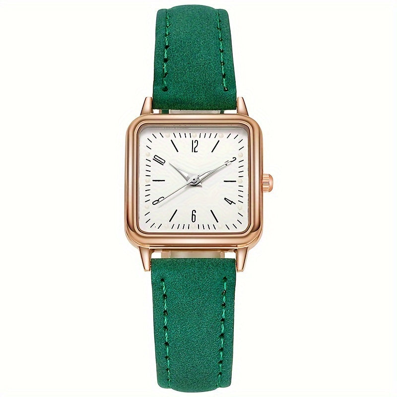 Women's Casual Square Quartz Watch with Luminous Dial and PU Leather Band