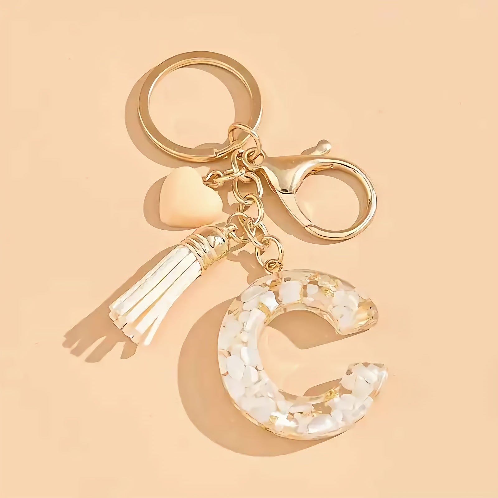 Women's Resin Initial Keychain Heart-Shaped Tassel Charm for Backpacks