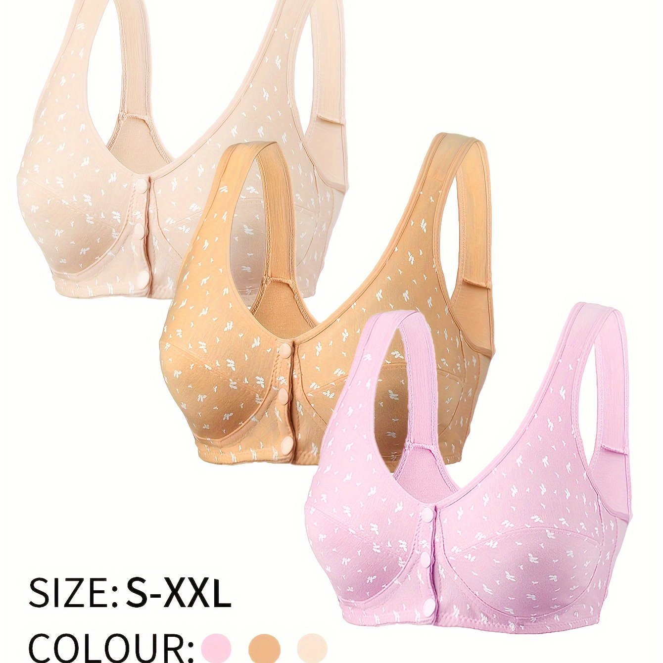 Women's Floral Print Wireless Tank Bras with Front Buckle Breathable Lingerie