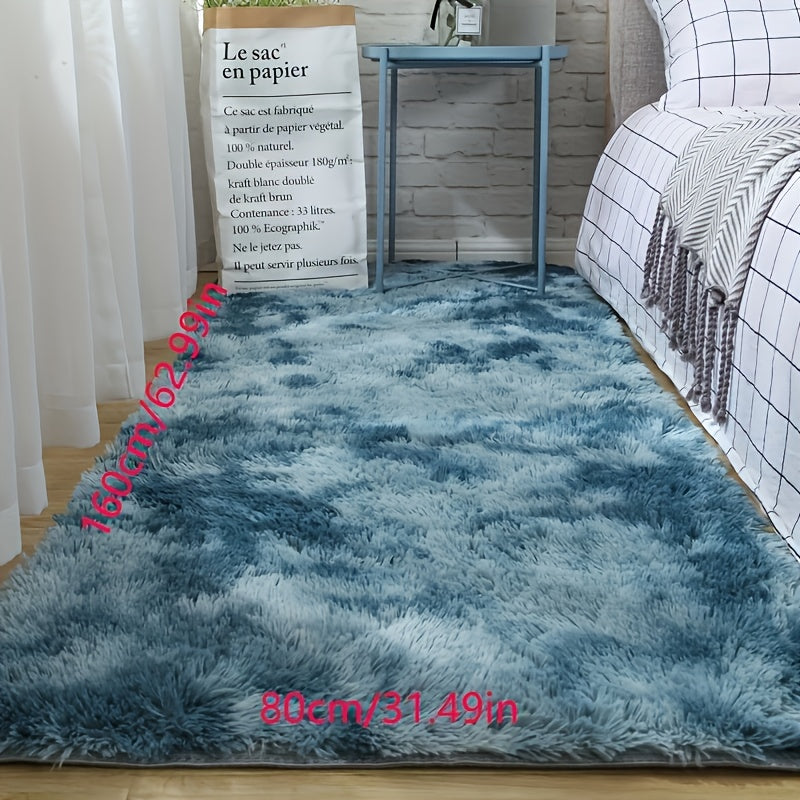 Alfombra de tie-dye gris claro con pelo alto, respaldo antideslizante, lavable a máquina