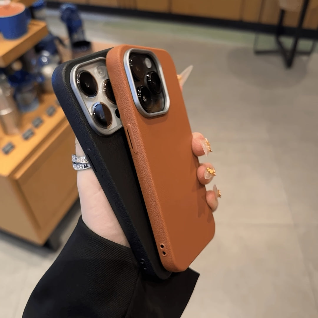 3-Piece Leather Pattern Metal Frame Phone Cases for iPhone 16 Pro Max and New Models