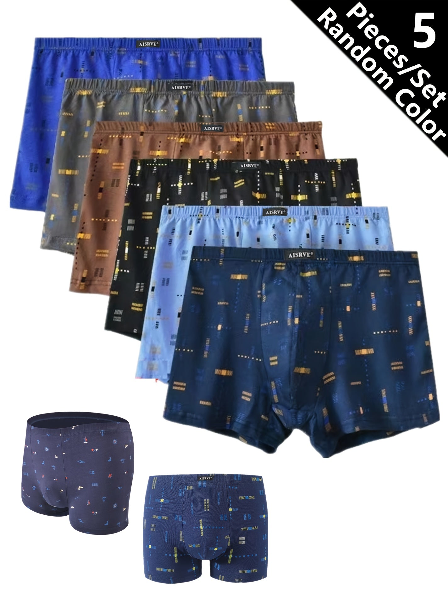 Men's Cotton Boxer Briefs 5-Pack Breathable Mid-Waist Assorted Colors and Patterns