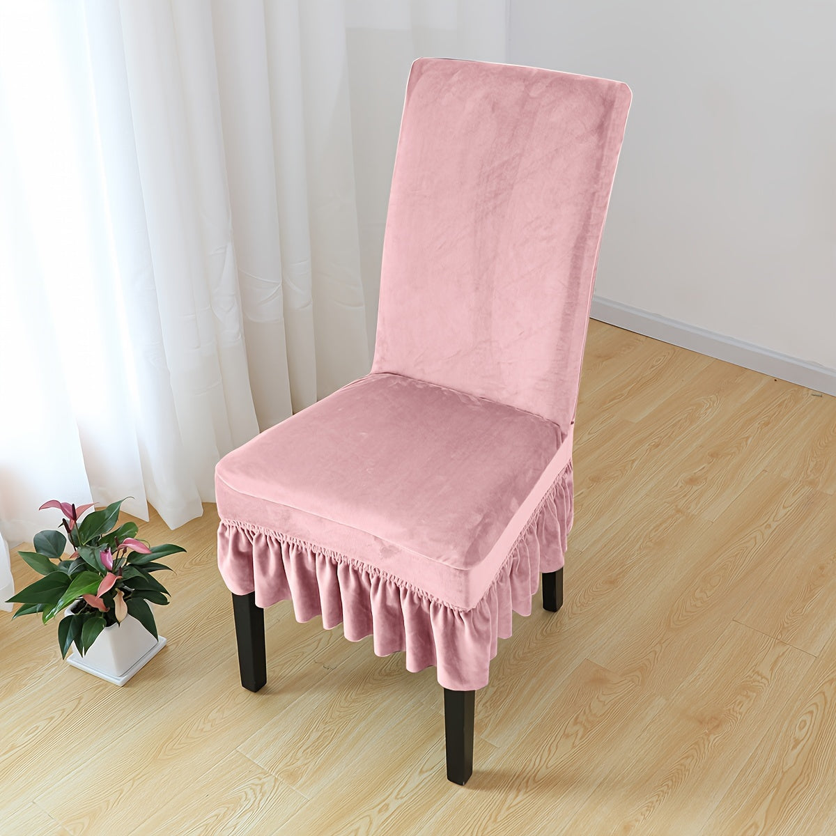 Velvet Chair Cover with Skirt for Home Decor and Furniture Protection