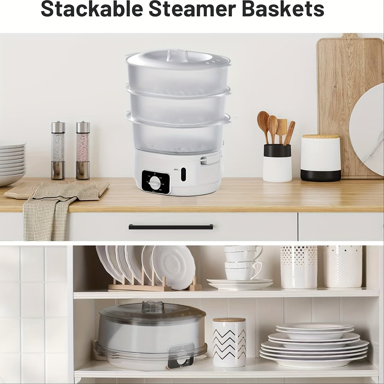 3-tier transparent steamer 13L capacity detachable pot 800W energy-saving