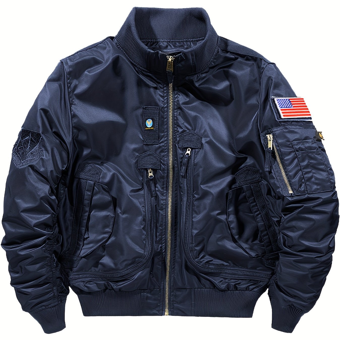 Мужская повседневная бомбер-куртка из полиамида с воротником-стойкой и застежкой-молнией