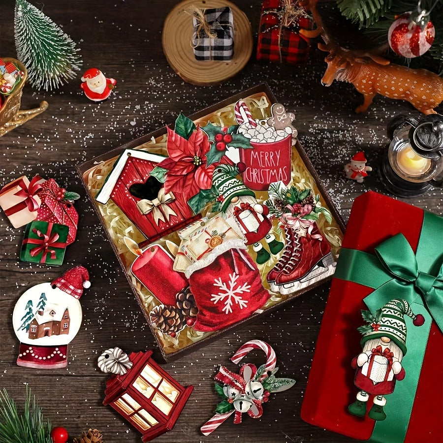 24-Piece Wooden Ornament Set for Holidays and Special Occasions