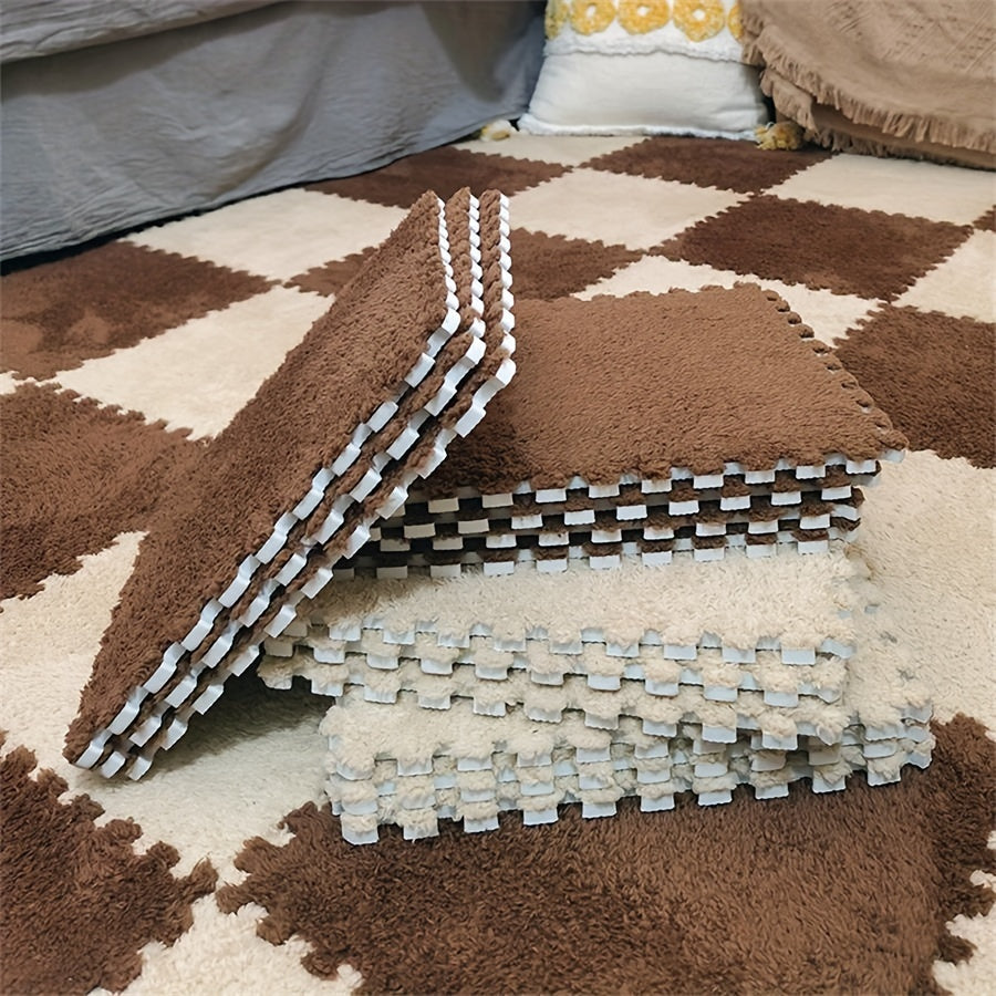 20pcs Indoor Carpet Tiles Full Coverage Washable Non-Slip Floor Rug 29.97cm Polyester EVA