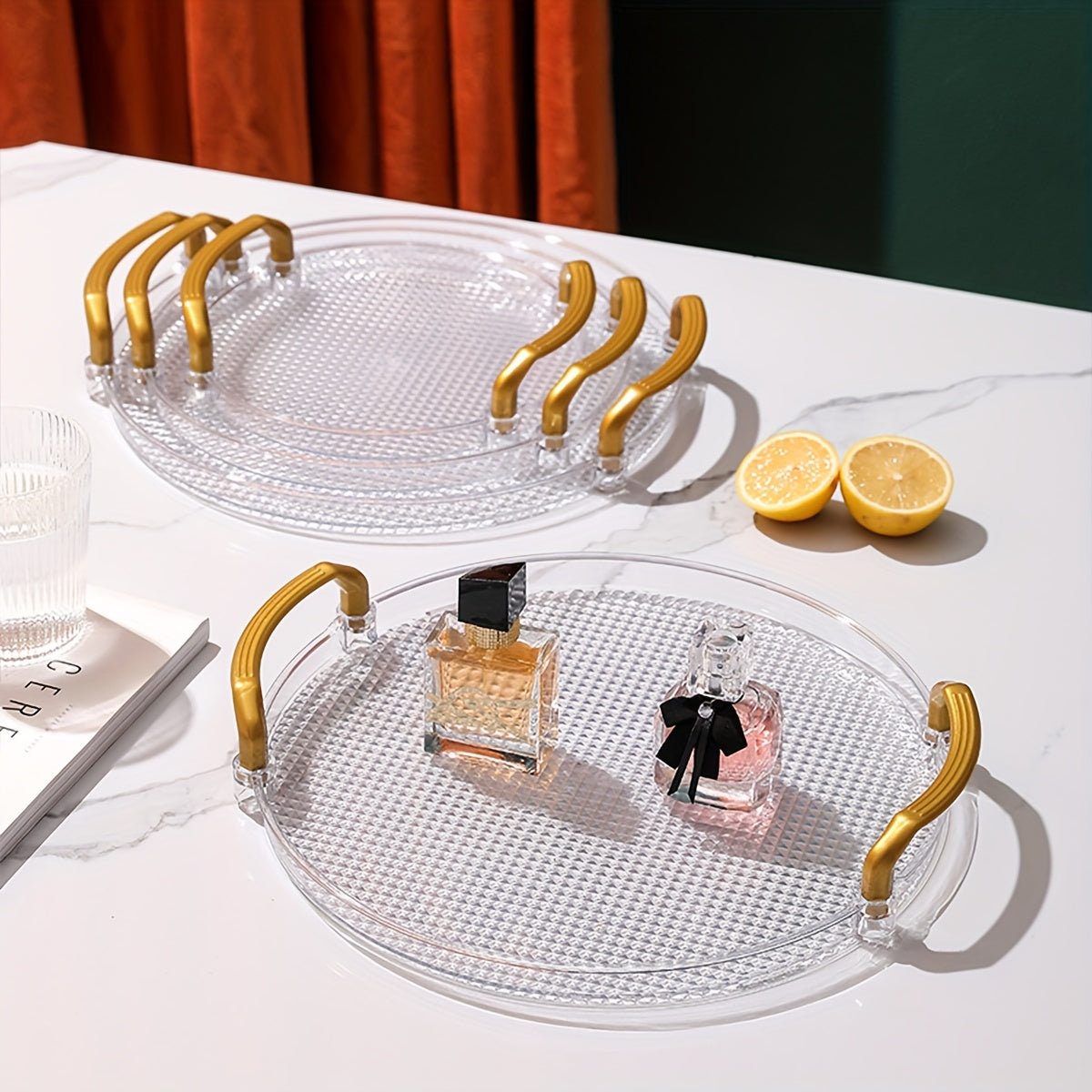 Coffee Table with Fruit Basket Cover Tray for Living Room Snacks and Candy
