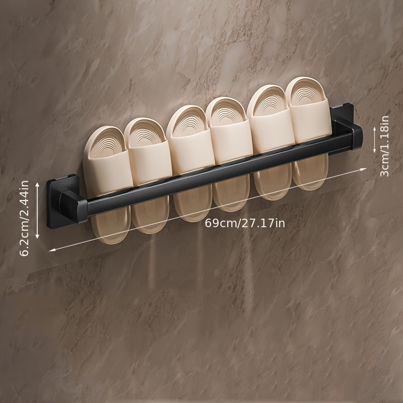 Wall-Mounted Shoe Organizer Bathroom Space-Saving No-Drill Metal Slipper Rack