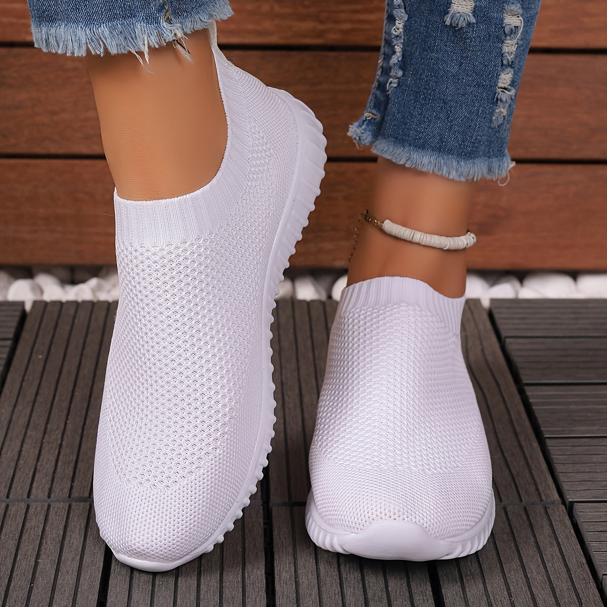 Women's Knit Slip-On Sneakers Casual Breathable Shoe All-Season Comfort