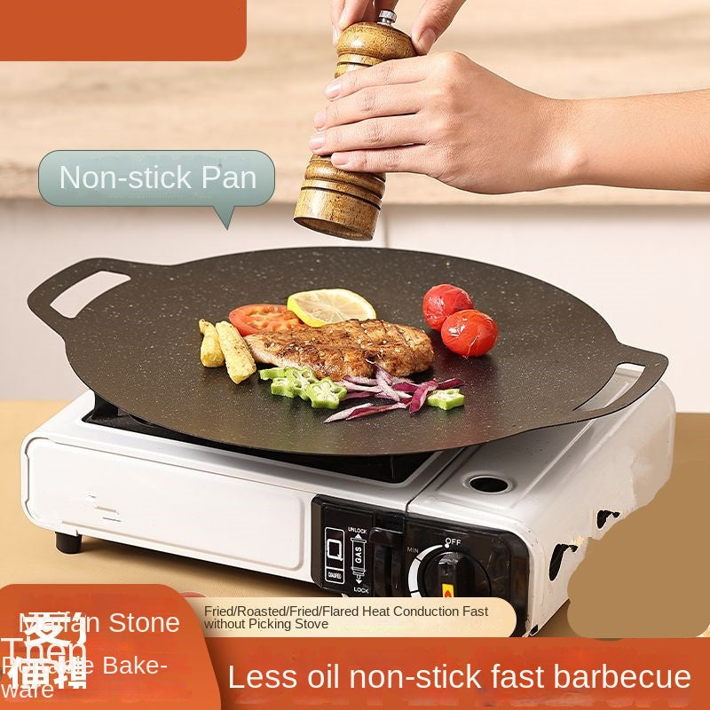 Cast Iron Grill Pan for Outdoor Camping and BBQ Non-Stick Stovetop Gas Grill