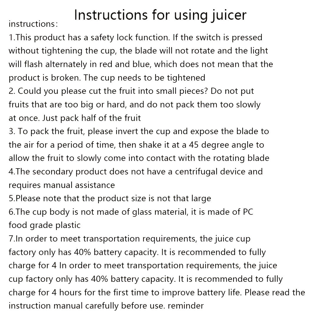 Portable Rechargeable Juicer Cup for On-the-Go Juicing 0.3L to 0.5L